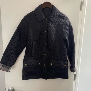 Barbour Quilted Jacket w/ plaid collar & cuffs